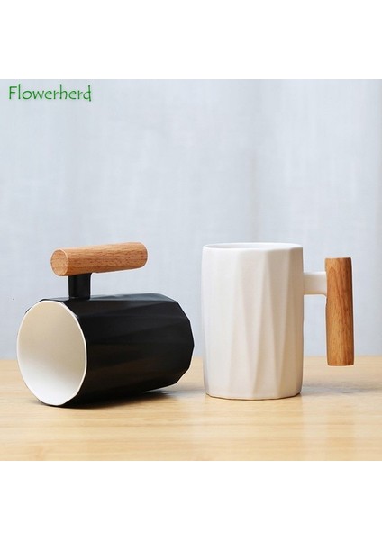 17 301-400 ml Iskandinav Ahşap Saplı Seramik Porselen Kupa Kahve Fincanları Edebi Su Çay Bardağı Süt Kupa Kahve Fincanı Drinkware Coffeeware Teaware (Yurt Dışından)