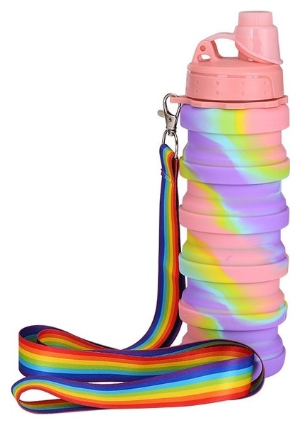 B 500 ml Yaratıcılık Sevimli Su Şişeleri Katlanabilir Kupa Silikon Bardak Spor Sıkılabilir Şişe Açık Taşınabilir Bardak Hediye Için Uzun Halat ile (Yurt Dışından)