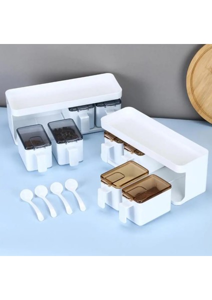 Sarı 4 Kaşıklı Baharat Kutusu Ergonomik Saplı Toz Geçirmez Su Geçirmez Baharat Kabı Tezgah Organizatör Mutfak Gadget (Yurt Dışından) fiyatları