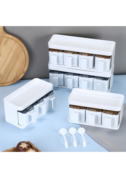 Sarı 4 Kaşıklı Baharat Kutusu Ergonomik Saplı Toz Geçirmez Su Geçirmez Baharat Kabı Tezgah Organizatör Mutfak Gadget (Yurt Dışından) modelleri