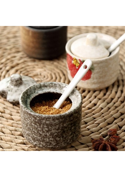 Bir Japon Seramik Baharat Şişesi Baharat Kavanoz Kapaklı Kaşık Çeşni Kabı Yaratıcı Tuz ve Biber Çalkalayıcılar Mutfak Eşyaları (Yurt Dışından) fırsatları