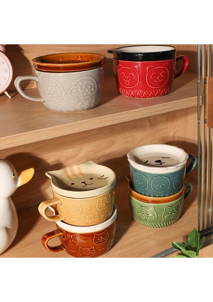 20 cm Tahta Kaşık 300-450 ml Seramik Sevimli Kedi Fincan Shiba Inu Kahve Fincanları Kapaklı Kupa Kişilik Hediye Ev Karikatür Kawaii Çocuk Kahvaltı Yulaf Sütü Kupalar (Yurt Dışından)