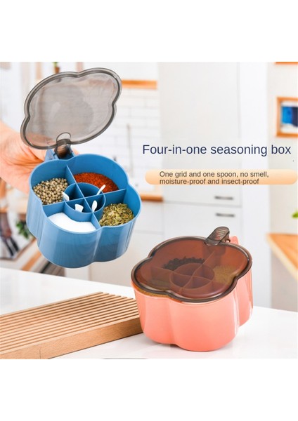 03 1 Pc 4 In 1 Baharat Kutusu Kaşık Baharat Kavanoz Çok Bölmeli Tuz Biber Baharat Kavanozları Çeşni Konteyner Mutfak Aletleri (Yurt Dışından)