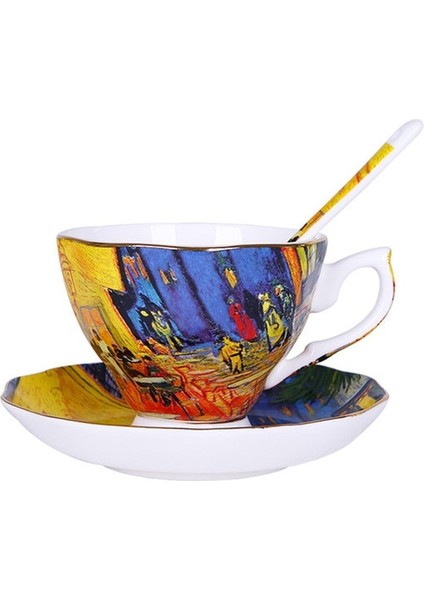 B Tipi Van Gogh Sanat Resim Kahve Fincanı Kupa Çay Kaşıklı Kupalar Tabak Yıldızlı Gece, Ayçiçekleri, Ekici, Süsen Saint-Remy Noel Hediyesi (Yurt Dışından)