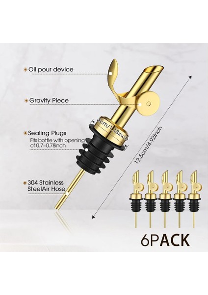 6 Adet Ağırlıklı Paslanmaz Çelik Likör Şişesi Dökücüler Otomatik Çevirme Zeytinyağı Dağıtıcı Bacalı Balsamik Alkol Dökücü (Altın) (Yurt Dışından) fiyatları