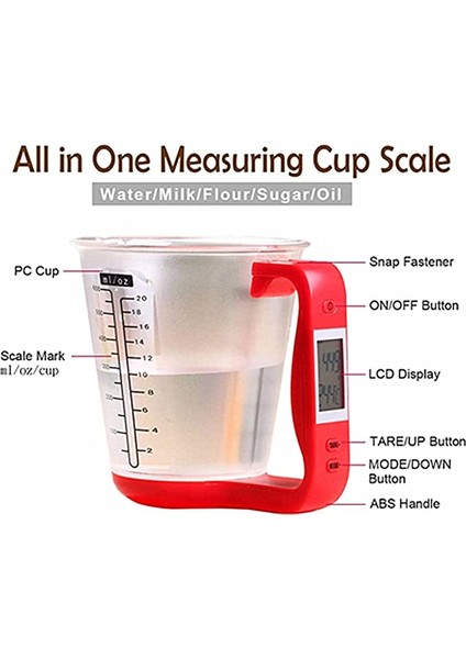 Elektronik Siyah 600ML Büyük Kapasiteli 600ML LCD Ekranlı Sıcaklık Ölçüm Bardakları Mutfak Terazisi Dijital Beher Elektronik Ölçüm Kabı Aracı (Yurt Dışından)
