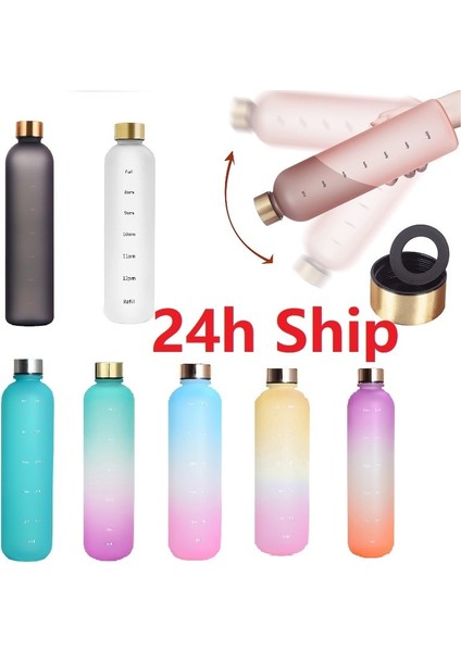Mor Turuncu 1000 ml 1 Litre Su Şişesi Motivasyon Içme Şişesi Spor Su Şişeleri Zaman Işaretleyici Çıkartmalar ile Taşınabilir Yeniden Kullanılabilir Plastik Bardaklar (Yurt Dışından)