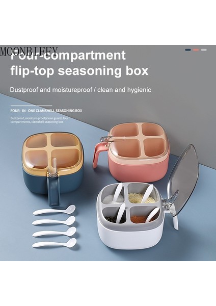 Mavi 4 In 1 Plastik Baharat Kutusu Kaşık Baharat Kavanoz Baharat Kavanozları Çok Bölmeli Bitki Tencere Mutfak Aksesuarları Baharat Kabı (Yurt Dışından)