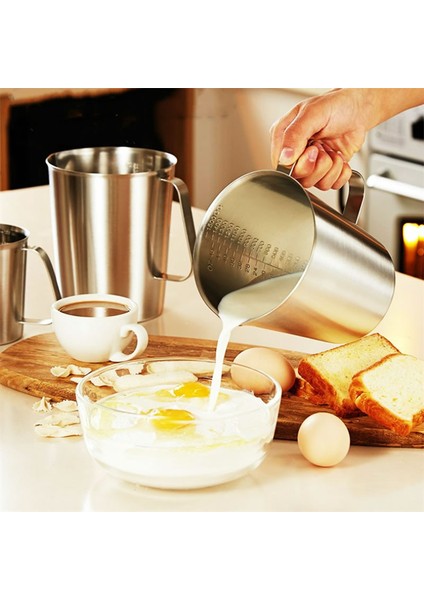 Gümüş 1500ML 1 Adet Ölçüm Kabı 500ML 1000ML 304 Paslanmaz Çelik Kalınlaşmış Ölçüm Kabı 1500ML 2000ML Mutfak Aletleri Kahve/süt Için (Yurt Dışından)