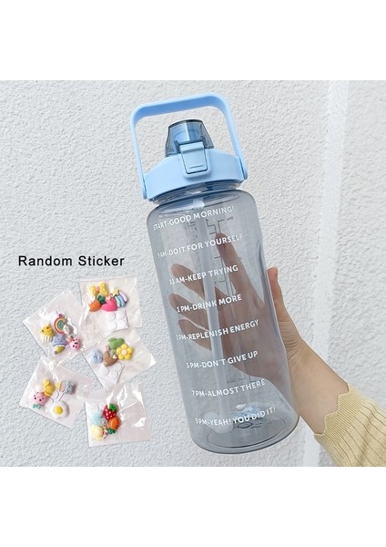 3D Çıkartmalar ile 2000 ml 2 Litre Su Şişesi Motivasyon Içme Şişesi Zaman Işaretleyici Çıkartmaları ile Spor Su Şişesi Taşınabilir Yeniden Kullanılabilir Plastik Bardaklar (Yurt Dışından)