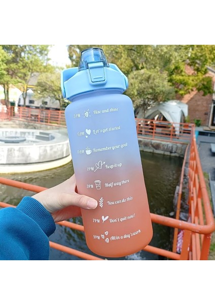 3D Çıkartmalar ile 2000 ml 2 Litre Su Şişesi Motivasyon Içme Şişesi Zaman Işaretleyici Çıkartmaları ile Spor Su Şişesi Taşınabilir Yeniden Kullanılabilir Plastik Bardaklar (Yurt Dışından)