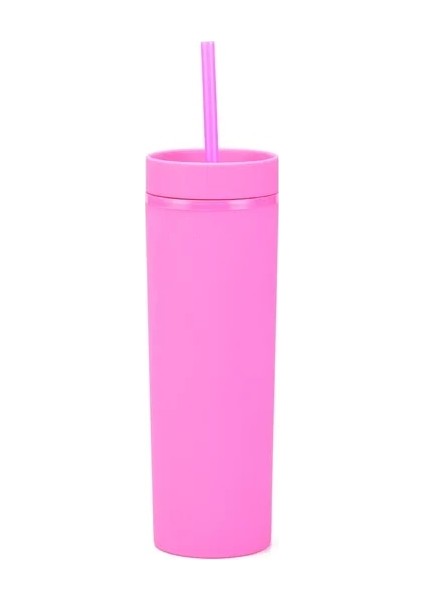 Renk 13 Sıcak Satış 16 Oz Akrilik Ince Sıska Bardak Renkli Mat Su Kapaklı Şişe Saman Çift Duvar Yeni Yıl Partisi Hediyeleri Için (Yurt Dışından)