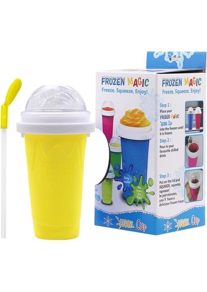 Sarı Smoothies Bardak Dondurma Makinesi Hızlı Dondurulmuş Silikon Sıkma Hızlı Ezilmiş Fincan Dıy Milkshake Şişesi Slushy Ev Yapımı Soğutma Fincan (Yurt Dışından)