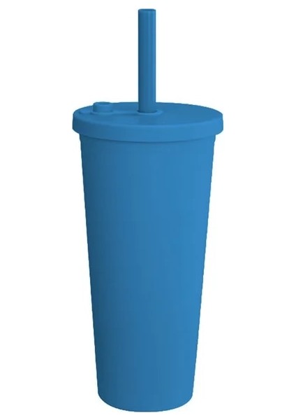 Lacivert 700ML 53RENK Soğuk Su Şişesi 700ML Yaz Caneca Bardak Plastik Kapaklı ve Pipetli Boba Kahve Kupa Su Şişesi Bardak Bubble Tea Makaro (Yurt Dışından)
