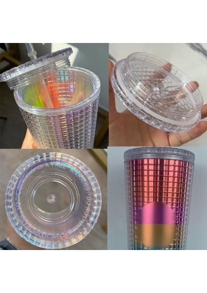 07 710ML 710ML Elmas Radyant Tanrıça Mısır Izgara Çivili Bardak Çift Duvar Plastik Kahve Kupa Bardak Saman ve Kapaklı (Yurt Dışından)