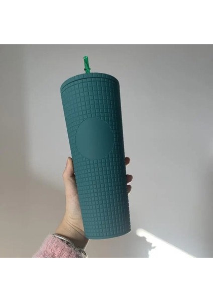 07 710ML 710ML Elmas Radyant Tanrıça Mısır Izgara Çivili Bardak Çift Duvar Plastik Kahve Kupa Bardak Saman ve Kapaklı (Yurt Dışından)