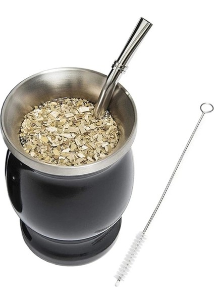 Gri 230 ml Çay Bardağı Arjantin Yalıtımlı Saman Bardak Paslanmaz Çelik Mate Çay Bardağı Temizleme Fırçası ve Saman ile Basit Kabak Fincan 230 ml (Yurt Dışından) fırsatları