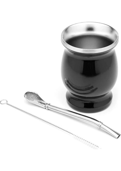 Gri 230 ml Çay Bardağı Arjantin Yalıtımlı Saman Bardak Paslanmaz Çelik Mate Çay Bardağı Temizleme Fırçası ve Saman ile Basit Kabak Fincan 230 ml (Yurt Dışından) indirimleri