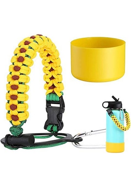 32OZ-40OZ Sarı Hkna Paracord Saplı ve Silikon Bootie Uyumlu Hydro Flask Geniş Ağızlı Su Şişesi, Pusula+Düdük+, 32OZ-40OZ) (Yurt Dışından)