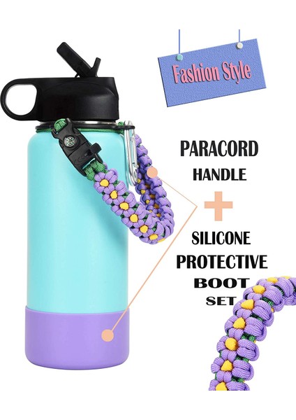 32OZ-40OZ Sarı Hkna Paracord Saplı ve Silikon Bootie Uyumlu Hydro Flask Geniş Ağızlı Su Şişesi, Pusula+Düdük+, 32OZ-40OZ) (Yurt Dışından) modelleri
