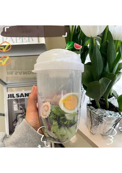 Beyaz 1000ML Shaker Taşınabilir Kahvaltı Bardak Tahıl Fındık Yoğurt Salata Bardağı Konteyner Seti Çatal Sos Şişesi Gıda Depolama Bento Kutusu Öğle Yemeği (Yurt Dışından)