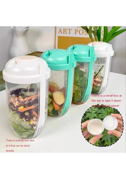Beyaz 1000ML Shaker Taşınabilir Kahvaltı Bardak Tahıl Fındık Yoğurt Salata Bardağı Konteyner Seti Çatal Sos Şişesi Gıda Depolama Bento Kutusu Öğle Yemeği (Yurt Dışından)