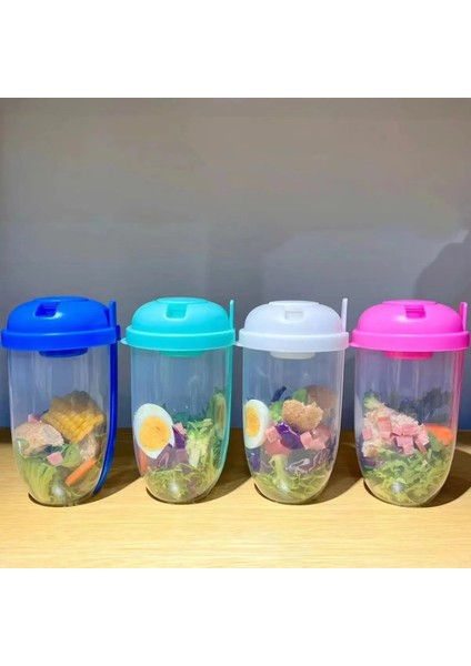 Beyaz 1000ML Shaker Taşınabilir Kahvaltı Bardak Tahıl Fındık Yoğurt Salata Bardağı Konteyner Seti Çatal Sos Şişesi Gıda Depolama Bento Kutusu Öğle Yemeği (Yurt Dışından)