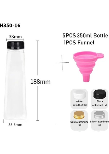 350ML-B Siyah Hırsızlık Önleyici Kapak 10 Adet 60-500ML Şeffaf Boş Plastik Meyve Suyu Şişesi Kapaklı W/huni Tek Kullanımlık Meyve Suyu Içecek Kabı Meyve Suyu Sıkma Smoothie Yapmak Için (Yurt Dışından)