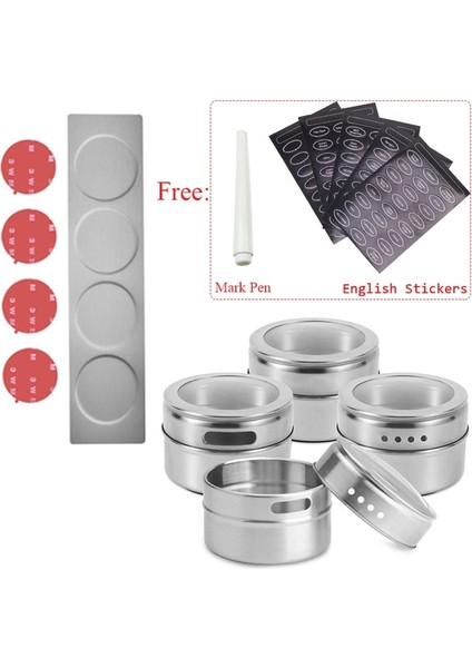 Set A 12 Adet Manyetik Baharat Kavanozları Duvara Monte Raf Biber Baharat Kapları Araçları Silinebilir Etiket Seti Paslanmaz Çelik Baharat Tenekeleri (Yurt Dışından)
