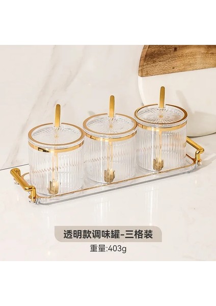 B Baharat Kutusu Baharat Çalkalayıcılar Mutfak Konteyner Baharat Kavanoz Şeffaf Çizgili Depolama Kavanoz Seti Kapak Tepsisi Ev Dekorasyon (Yurt Dışından)
