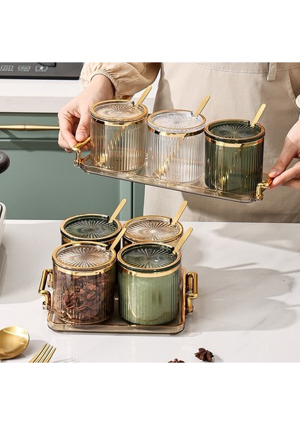 B Baharat Kutusu Baharat Çalkalayıcılar Mutfak Konteyner Baharat Kavanoz Şeffaf Çizgili Depolama Kavanoz Seti Kapak Tepsisi Ev Dekorasyon (Yurt Dışından) fiyatları