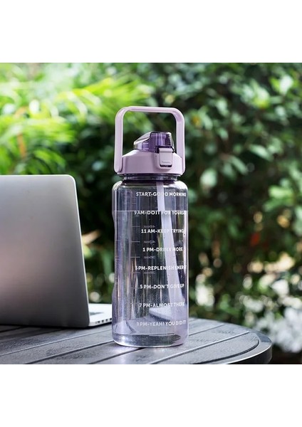 Tip 2-Mor 2000ML 2 Litre Su Şişesi Büyük Kapasiteli Motivasyon Içme Şişesi Zaman Işaretleyicili Açık Spor Su Şişesi Sevimli Plastik Bardaklar (Yurt Dışından)