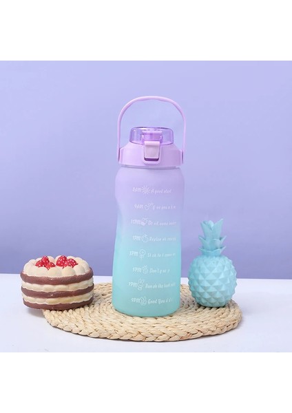 Şeffaf Mavi 1500ML 1500ML Samanlı Su Şişesi Kadın Kızlar Büyük Taşınabilir Seyahat Şişeleri Spor Fitness Fincan Yaz Soğuk Su Zaman Ölçeği ile (Yurt Dışından) modelleri