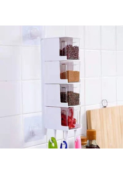 Beyaz 4 Adet Baharat Kutusu Döner Çeşniler Tutucu Döner Baharat Rafı Şekerlik Plastik Saklama Kabı Mutfak Alet Setleri Tuzluk (Yurt Dışından)
