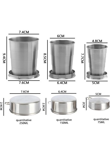 150ML 75ML/150ML/250ML Paslanmaz Çelik Katlanır Bardak Taşınabilir Açık Seyahat Kamp Teleskopik Bardak Çay Fincanı Kamp Eşyaları Mini Şarap Bardağı (Yurt Dışından)