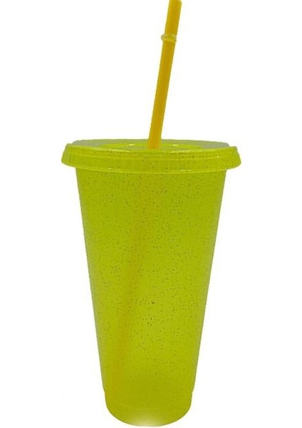 Sarı 480 ml Payetli Glitter Saman Bardak Yeniden Kullanılabilir Gıda Sınıfı Hasır Kapaklı Kupalar Plastik Tumbler Mat Kahve Suyu Süt Çay Içme Şişesi (Yurt Dışından)