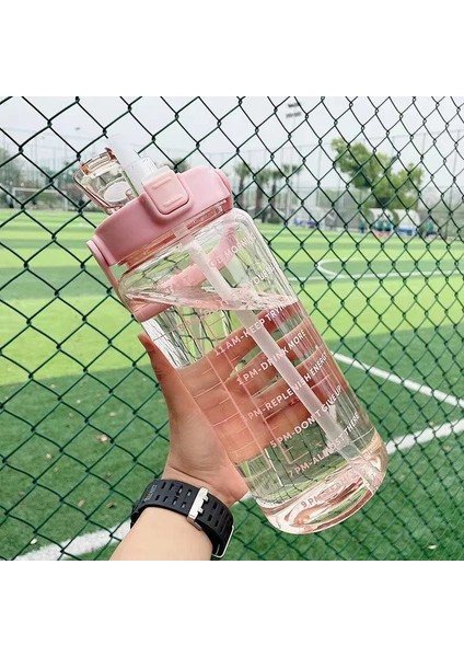 1 Adet Fırça 2.0l 2 Litre Pipetli Su Şişesi Kadın Sürahi Kızlar Taşınabilir Seyahat Şişeleri Spor Bisiklet Fincan Yaz Soğuk Su Sürahisi Zaman Işaretleyici ile (Yurt Dışından)