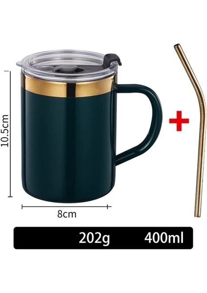 Yeşil 400ML D 200-500ML Çift Duvar Kahve Fincanı Kapaklı 304 Paslanmaz Çelik Çift Alt Kupa Bira Kupa Çay Bardak Içme Bardakları Termal Kupa Su Kupa (Yurt Dışından)