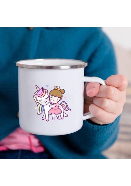 UXH196130-A015WH-8 360ML Karikatür Unicorn Baskılı Yaratıcı Kupa Su Suyu Içecekler Süt Kupası Emaye Kupalar Kolu Drinkware Çocuk Doğum Günü Çocuk Günü Hediyesi (Yurt Dışından)