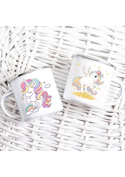 UXH196130-A015WH-8 360ML Karikatür Unicorn Baskılı Yaratıcı Kupa Su Suyu Içecekler Süt Kupası Emaye Kupalar Kolu Drinkware Çocuk Doğum Günü Çocuk Günü Hediyesi (Yurt Dışından)
