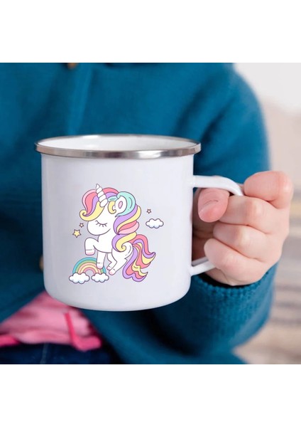 UXH196130-A015WH-8 360ML Karikatür Unicorn Baskılı Yaratıcı Kupa Su Suyu Içecekler Süt Kupası Emaye Kupalar Kolu Drinkware Çocuk Doğum Günü Çocuk Günü Hediyesi (Yurt Dışından)