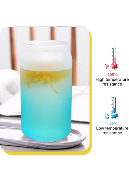 Wy 12OZ 340ML Degrade Renk Süblimasyon Cam Bambu Kapaklı Süblimasyon Bira Can Borosilikat Gözlük Kavanoz Bardak Kupa Resue Pipetli (Yurt Dışından)