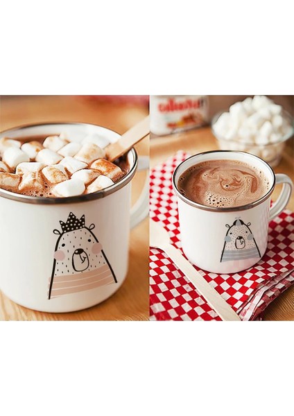 XH023-A015 360 ml Sevimli Karikatür Ayı Emaye Kahve Çay Saplı Kupalar Tumbler Severler Sevgililer Günü Hediyeleri Ev Ofis Kahvaltı Süt Yulaf Ezmesi Bardak Kupa (Yurt Dışından)