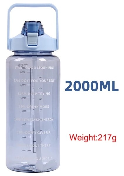 Mavi 217G 2000 ml 2 Litre Samanlı Su Şişesi Kadın Sürahi Kızlar Taşınabilir Seyahat Şişeleri Spor Bisiklet Fincan Yaz Soğuk Su Sürahi Zaman Işaretleyici ile (Yurt Dışından)