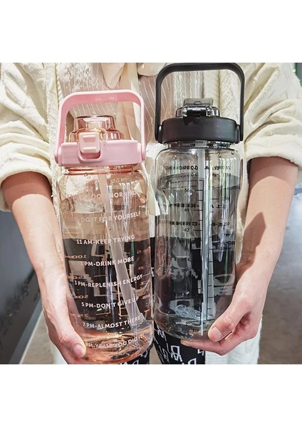 Mavi 217G 2000 ml 2 Litre Samanlı Su Şişesi Kadın Sürahi Kızlar Taşınabilir Seyahat Şişeleri Spor Bisiklet Fincan Yaz Soğuk Su Sürahi Zaman Işaretleyici ile (Yurt Dışından)
