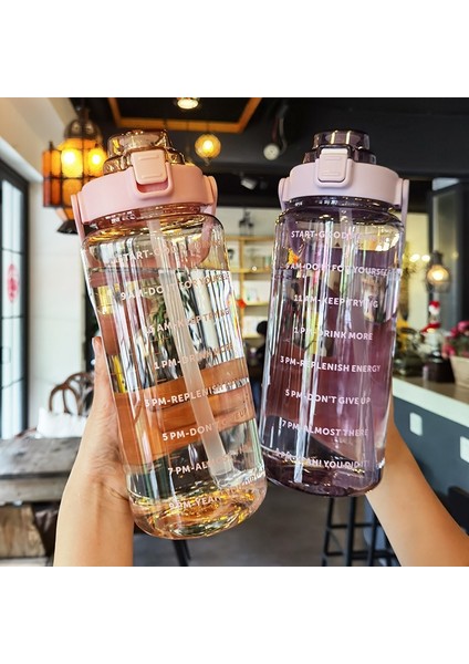 Mavi 217G 2000 ml 2 Litre Samanlı Su Şişesi Kadın Sürahi Kızlar Taşınabilir Seyahat Şişeleri Spor Bisiklet Fincan Yaz Soğuk Su Sürahi Zaman Işaretleyici ile (Yurt Dışından)
