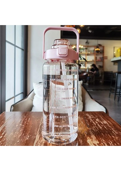 Mavi 217G 2000 ml 2 Litre Samanlı Su Şişesi Kadın Sürahi Kızlar Taşınabilir Seyahat Şişeleri Spor Bisiklet Fincan Yaz Soğuk Su Sürahi Zaman Işaretleyici ile (Yurt Dışından)