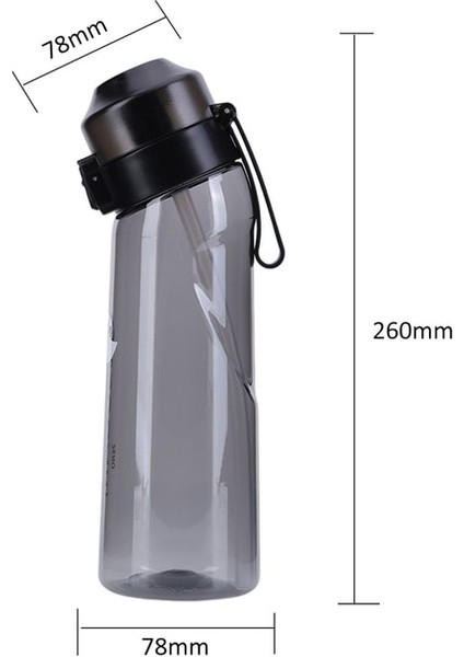 Siyah Şişe 650ML Hava Aromalı Su Şişesi, 7/5 Lezzet Kokulu Yüzükler 0 Şeker 0 Kalori Açık Spor Plastik Bardaklar Sızdırmaz Drinkware (Yurt Dışından)