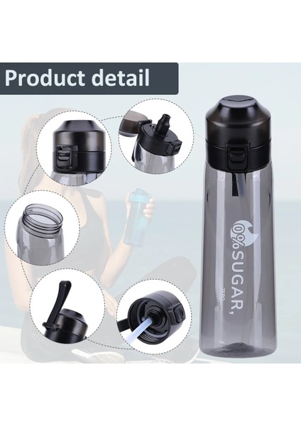 Siyah Şişe 650ML Hava Aromalı Su Şişesi, 7/5 Lezzet Kokulu Yüzükler 0 Şeker 0 Kalori Açık Spor Plastik Bardaklar Sızdırmaz Drinkware (Yurt Dışından) fırsatları