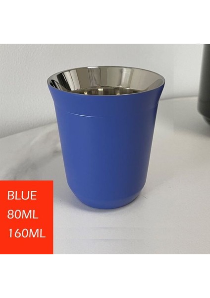 Mavi 80ML Termal Kupa Kahve Paslanmaz Çelik Bardak 80/160ML Yeniden Kullanılabilir Kupalar Espresso Latte Bira Bardakları Renkli Cam Tumbler Isıya Dayanıklı 1 Adet (Yurt Dışından)